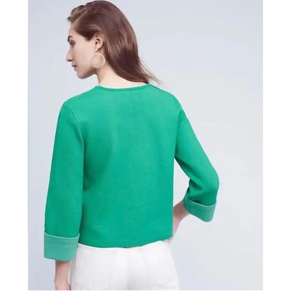 Moth Anthropologie Kelly Green Floral Embossed Cotton Blend Sweater‎ Size S Top